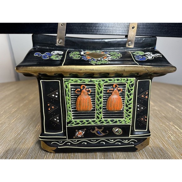 VTG Japanese Sake Decanter - Hand-Painted Moriage Porcelain - Palanquin Norimono - Picture 7 of 13
